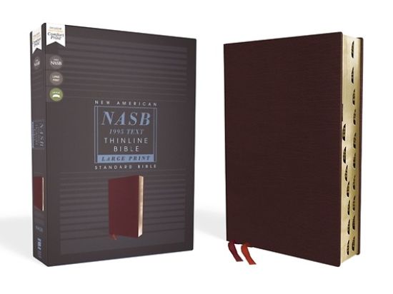 Picture of Nasb, Thinline Bible, Large Print, Bonded Leather, Burgundy, Red Letter Edition, 1995 Text, Thumb Indexed, Comfort Print