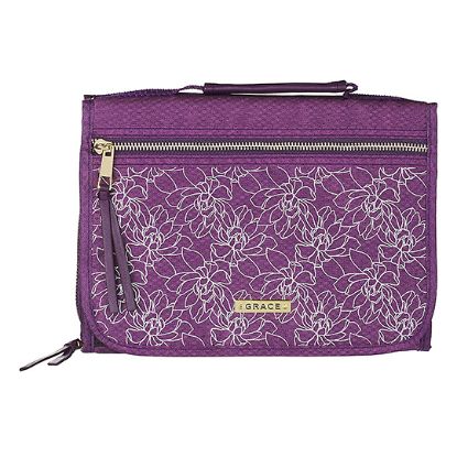 Picture of Tri-Fold Bible Cover Organizer Purple Floral Grace Large
