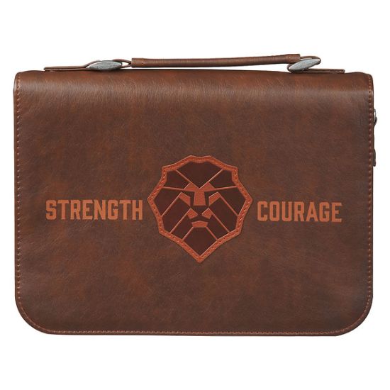 Picture of Strength and Courage Honey-brown Faux Leather Classic Bible Cover Medium