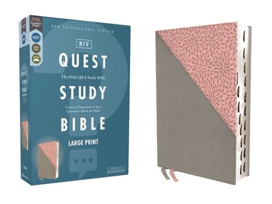Picture of Niv, Quest Study Bible, Large Print, Leathersoft, Gray/Pink, Thumb Indexed, Comfort Print