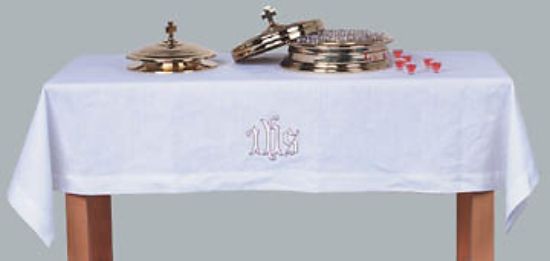 Picture of Embroidered Linen-Look IHS  Table Cover  50x86