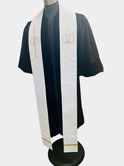 Picture of Wedding Stole with Silver Rings Canterbury Fabric