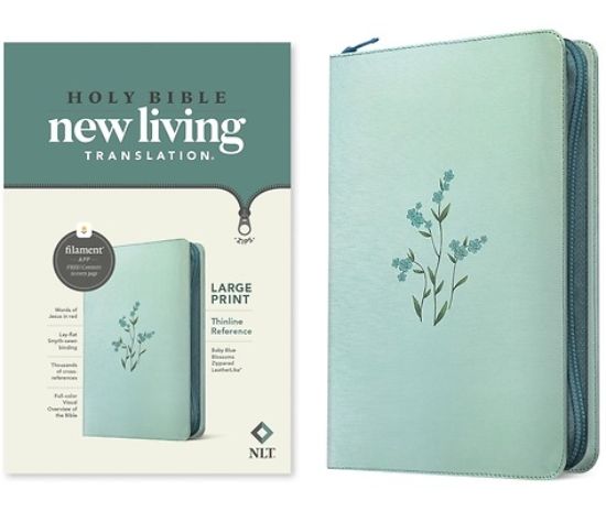 Picture of NLT Large Print Thinline Reference Zipper Bible, Filament Enabled (Leatherlike, Baby Blue Blossoms, Red Letter)
