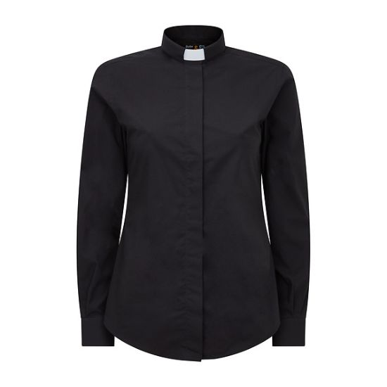 Picture of Fair Trade Women's Cotton Black Long Sleeve Tab Collar Clergy Shirt 8