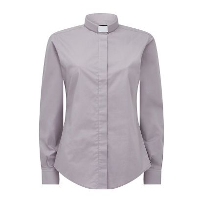 Picture of Fair Trade Women's Cotton Light Grey Long Sleeve Tab Collar Clergy Shirt 6