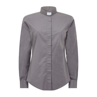 Picture of Fair Trade Women's Poly Cotton Charcoal Grey Long Sleeve Tab Collar Clergy Shirt 18