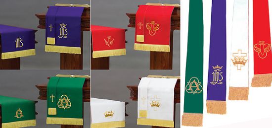 Picture of Embroidered Reversible Eight -Piece Parament Set  3pc Red/White + 3pc Purple/Green + 2 Stole