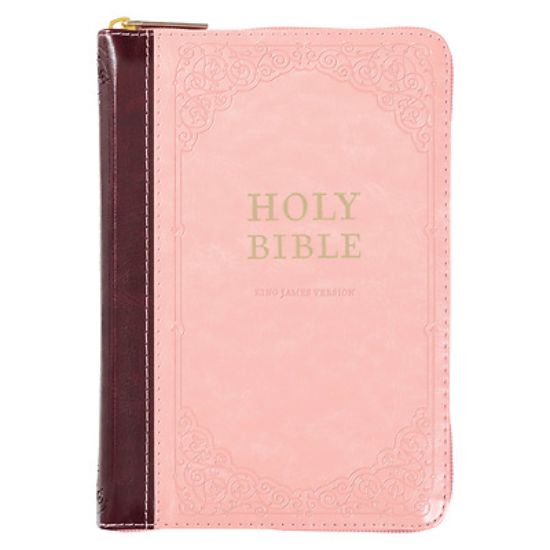 Picture of KJV Compact Bible Two-Tone Pink/Burgandy with Zipper Faux Leather