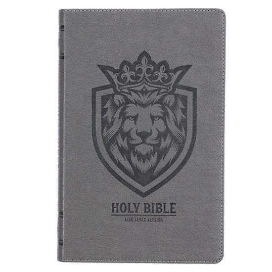 Picture of KJV Holy Bible, Gift Edition for Boys King James Version, Faux Leather Flexible Cover, Charcoal Gray Lion Emblem