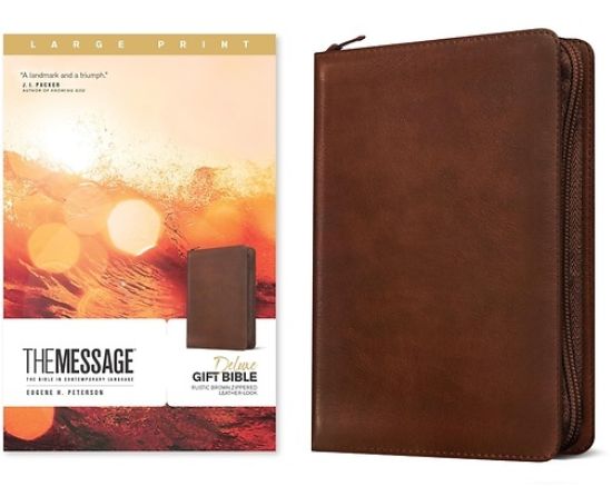 Picture of The Message Deluxe Gift Zipper Bible, Large Print (Leather-Look, Rustic Brown)