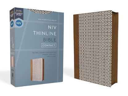 Picture of Niv, Thinline Bible, Compact, Leathersoft, Brown/White, Zippered, Red Letter, Comfort Print
