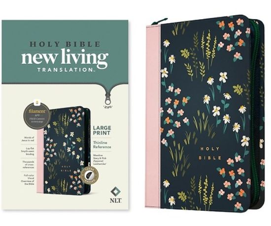 Picture of NLT Large Print Thinline Reference Zipper Bible, Filament Enabled Edition (Leatherlike, Meadow Navy & Pink, Indexed)