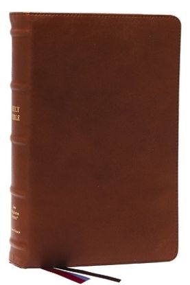 Picture of Nkjv, End-Of-Verse Reference Bible, Personal Size Large Print, Premium Goatskin Leather, Brown, Premier Collection, Red Letter, Thumb Indexed, Comfort