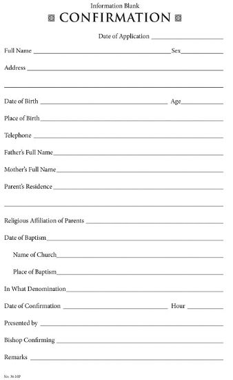 Picture of Confirmation Information Form Download