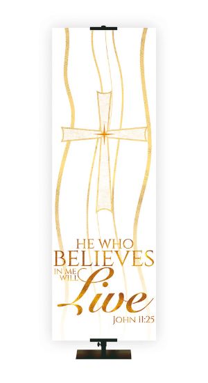 Picture of He Who Believes Cross Banner