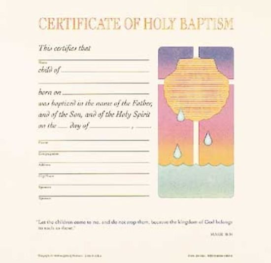 Picture of Contemporary Full-Color Child Baptism Flat Certificate with Seashell and Cross (Package of 12)