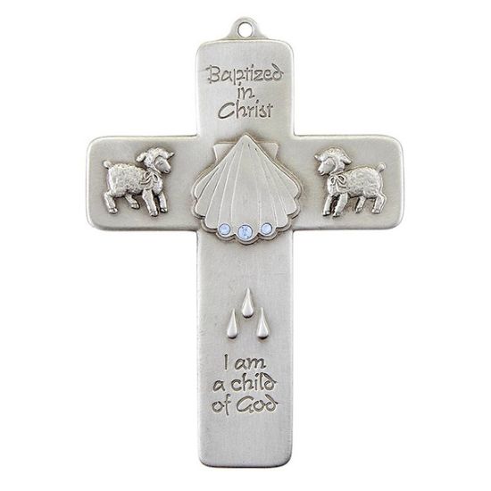 Picture of Wall Cross - Pewter - Baptism - Boy
