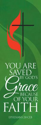 Picture of Cross and Flame Saved By Grace 2' x 6' Banner